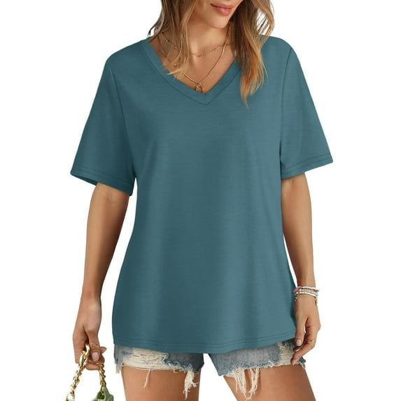 KIHOUT Summer Women's V-neck Loose Casual Fashion Short Sleeved Top Short Sleeved V-neck Top/shirt women's tops clearance sale