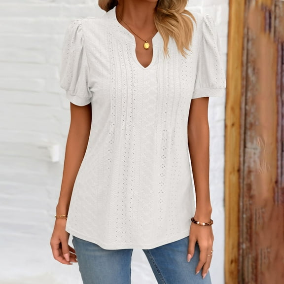 KIHOUT Summer Womens Fashion Soild Hollow Tops Short And Lace Sleeve Blouse Round Neck T-Shirt Tops Tank Top