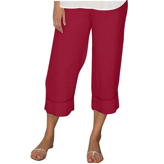 KIHOUT Summer Womens Pants Fashion Slim Elastic Waist Fitness Red Cropped Casual Yoga Pants