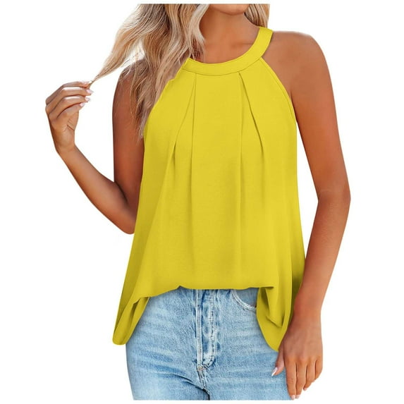 KIHOUT Tank Top for Women Loose Fit High Neck Sleeveless Solid Color Halter Tops Casual Summer Flowy Cami Shirts Blouse