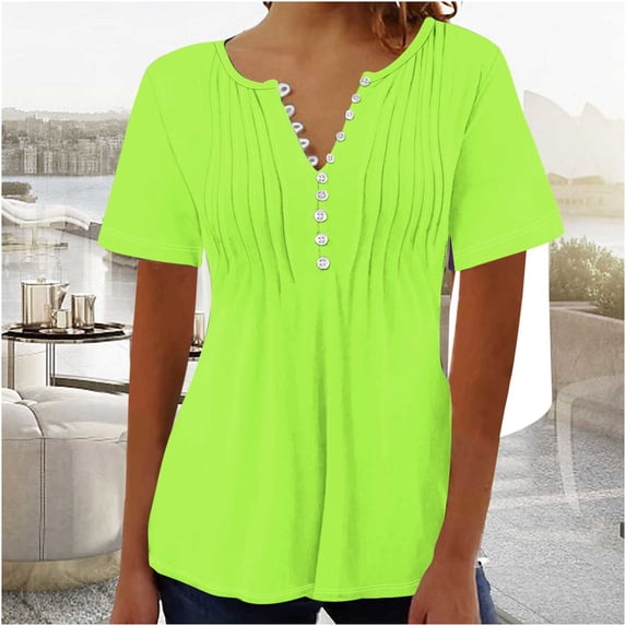 KIHOUT Tops for Women's Printed V-neck Button Up Short Seeved Top Discount