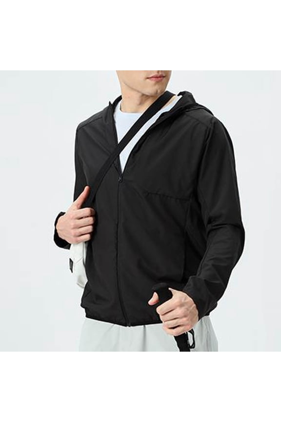 Unisex UPF 50+ Quick Dry Hiking Jacket Full Zip Hooded Windbreaker with Elastic Cuffs for Outdoor Camping Running