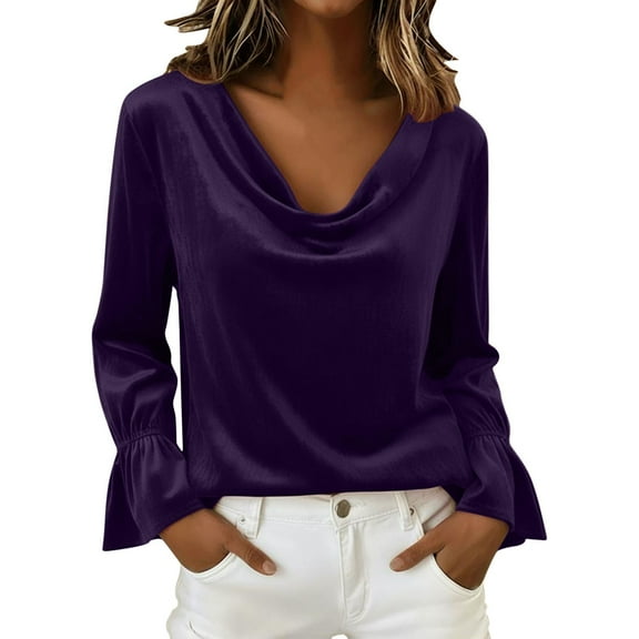 KIHOUT Velvet Cowl-Neck Top - Luxe Fabric for Girlfriend Brunch & Family Dinners; Loose Fit Hides Belly Fat (Matches White Pants) (S-XXL)