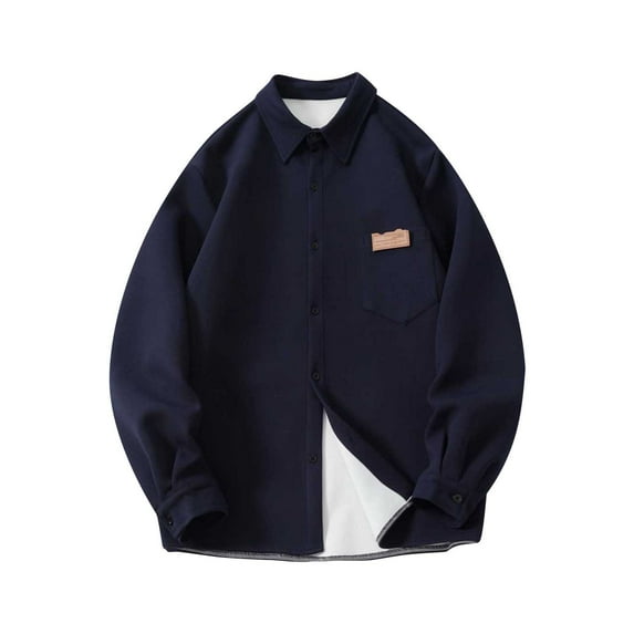 KIHOUT Winter Warm Coats Men Fallow Long Sleeved Lapel Shirt Coat Button-up Cardigan Jacket Long-sleeved Hoodless Casual Jacket,Size M-5XL