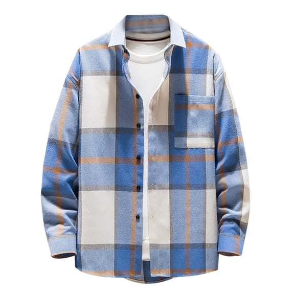 KIHOUT Winter Warm Coats Men's Single-breasted Casual Plaid Woolen Shirt Jacket Top,Size M-5XL