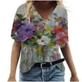 thumbnail image 1 of KIHOUT Woemns Shirts Blouse Ladies Fashion Casual Plus Size Scenic Flowers Printing V-Neck T-Shirt Tops, Size S-5XL, 1 of 5