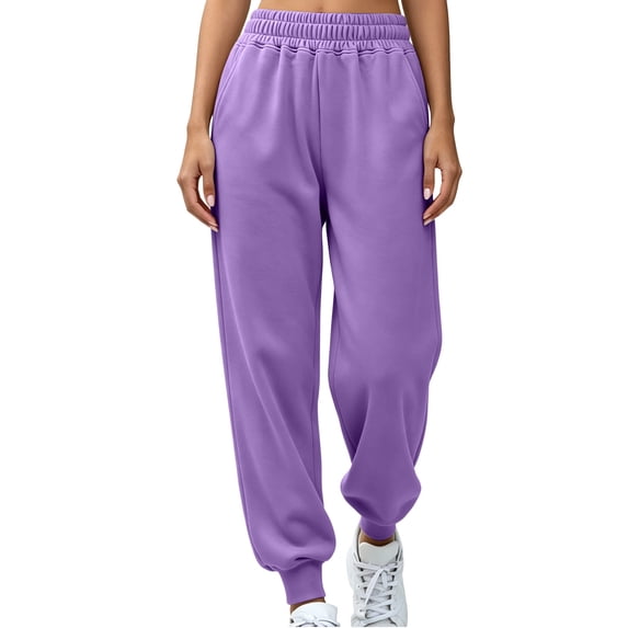 KIHOUT Women High Waisted Joggers with Pockets Solid Color Casual Loose Fit Elastic Waistband Cuffed Hem Sweatpants for Women Daily Workout