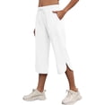thumbnail image 1 of KIHOUT Women High Waisted Wide Leg Capri Pants Solid Color Drawstring Elastic Waist Casual Cropped Trousers with Pockets Side Slit Summer Beach Pants, 1 of 7