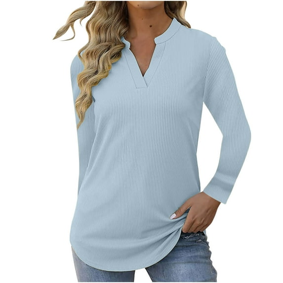 KIHOUT Women Loose Casual Sleeve V-Neck Solid Casual Blouse T-shirt Tunic Tops