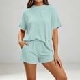 thumbnail image 1 of KIHOUT Women Solid Color Rib Knit 2 Piece Outfits Short Sleeve Crew Neck Top and Shorts Set Loose Fit Casual Tracksuit for Summer Daily, 1 of 4