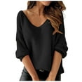 thumbnail image 1 of KIHOUT Women Solid Long Sleeve V-neck Blouse Pullover Tunic Tops Shirt, 1 of 8