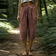 thumbnail image 1 of KIHOUT Women Summer High Waisted Wide Leg Capri Pants Solid Color Drawstring Elastic Waist Casual Cropped Trousers with Pockets Loose Fit Beach Pants, 1 of 9