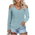 thumbnail image 1 of KIHOUT Women V-Neck Sleeve Off Shoulder Long Sleeve Loose T-Shirt Blouse Pullover Tops, 1 of 4