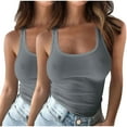 thumbnail image 1 of KIHOUT Women's 2-Pack Solid Color Ribbed U-Neck Tank Tops Sleeveless Form-Fitting Base Layer for Casual Workout Daily Wear, 1 of 4