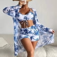 thumbnail image 1 of KIHOUT Women's 3-Piece Tropical Print Swimsuit Set | High Waisted Shorts with Crop Top and Long Sleeve Cover-Up | Drawstring Bathing Suit, 1 of 4