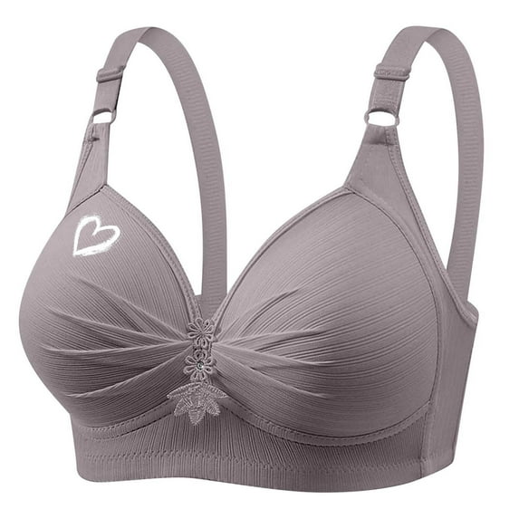 KIHOUT Women's BC Cup Wireless Bra - Gathered Breathable Daily Lingerie with Heart Print, Adjustable Straps for All-Day Comfort (XS-XXXXL)