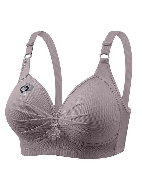 Women's BC Cup Wireless Bra - Gathered Breathable Daily Lingerie with Heart Print, Adjustable Straps for All-Day Comfort (XS-XXXXL)