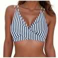 thumbnail image 1 of KIHOUT Women's Black & White Striped Cross Front Bikini Top | Sexy V-Neck Spaghetti Strap Swimwear Top (Top Only), 1 of 5