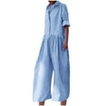 thumbnail image 1 of KIHOUT Women's Black and White Checkered Print Shirt Collar Jumpsuit with Rolled Sleeves Wide Leg Casual Romper for Summer Wear, 1 of 5