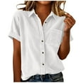 thumbnail image 1 of KIHOUT Women's Casual Loose Corduroy Short Sleeve Lapel Pocket Button-Front Shirt Cardigan Top - Daily Work Party Comfortable Wear, 1 of 5