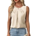 thumbnail image 1 of KIHOUT Women's Casual Solid Color Satin Pleated Round Neck Sleeveless Top Loose Fit Blouse for Daily Work Wear, 1 of 6