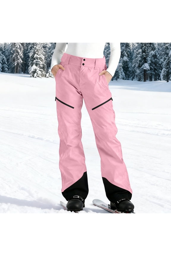 Women's Color Block Pocket Windproof Waterproof Ski Pants - Polyester Fleece Lined Sport Snow Trousers (S, M, L, XL, XXL, XXXL)