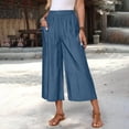 thumbnail image 1 of KIHOUT Women's Cotton Polyester Blend Wide Leg Cropped Pants - Elastic High Waist, Deep Side Pockets, Wrinkle Resistant, Casual Work Travel Daily Wear, 1 of 9