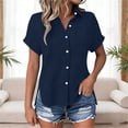 thumbnail image 1 of KIHOUT Women's Crinkle Gauze Button-Down Shirt Short Sleeve Rolled Cuff Split Hem Casual Cotton Blouse, 1 of 7