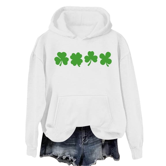 KIHOUT Women's Fashion Casual St. Patrick's Day Four-Leaf Clover Print Long Sleeve Hooded Sweatshirt for Fall Winter Spring Daily School