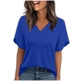 thumbnail image 1 of KIHOUT Women's Fashion Casual V-Neck Solid Ruffle Short Sleeve T-Shirt Daily Home Work Wear Top, 1 of 7