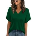 thumbnail image 1 of KIHOUT Women's Fashion Casual V-Neck Solid Ruffle Short Sleeve T-Shirt Daily Home Work Wear Top, 1 of 7