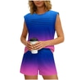 thumbnail image 1 of KIHOUT Women's Fashion Gradient Print Short Sleeve Top and Shorts Set Ruched Crew Neck Casual Loungewear Two Piece Outfit for Summer, 1 of 8