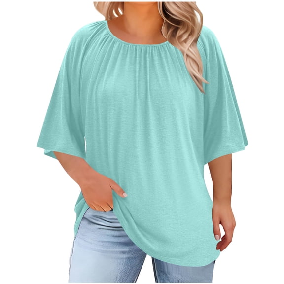 KIHOUT Women's Fashion Loose Casual Short Sleeve Round Neck Plus Size Flowy T-Shirt - Soft Polyester Daily Home Spring Summer Top