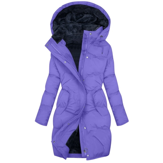 KIHOUT Women's Fleece Lined Water Repellent Hooded Jacket - Winter Warm Long Sleeve Zip Up Coat with Stand Collar for Casual Outdoor Wear, Size S-5XL