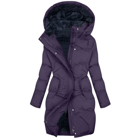 KIHOUT Women's Fleece Lined Water Repellent Hooded Jacket - Winter Warm Long Sleeve Zip Up Coat with Stand Collar for Casual Outdoor Wear, Size S-5XL
