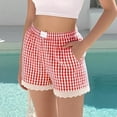thumbnail image 1 of KIHOUT Women's Gingham Lace Trim Casual Shorts - Elastic Waist, Side Pockets, Cute Lounge & Sleepwear for Spring & Summer, 1 of 5