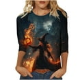 thumbnail image 1 of KIHOUT Women's Halloween Printed 3/4 Sleeve Blouse - Round Neck Casual Top with Witch Ghost Design for Fall Season Fashion & Comfort, 1 of 4