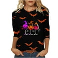 thumbnail image 1 of KIHOUT Women's Halloween Printed 3/4 Sleeve Blouse - Round Neck Casual Top with Witch Ghost Design for Fall Season Fashion & Comfort, 1 of 4