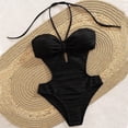 thumbnail image 1 of KIHOUT Women's Halter Neck One Piece Swimsuit Textured Fabric Cutout Design Polyester for Summer Beach Pool Vacation Swimwear, 1 of 6