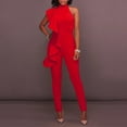 thumbnail image 1 of KIHOUT Women's Halter Neck Sleeveless Jumpsuit Ruffle Detail Bodycon Formal Blouse for Party Club Evening Wear, 1 of 8