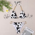 thumbnail image 1 of KIHOUT Women's Halter Triangle Bikini Set | Cow Print with Gold Chain Detail | Removable Pad Two Piece Bathing Suit, 1 of 6