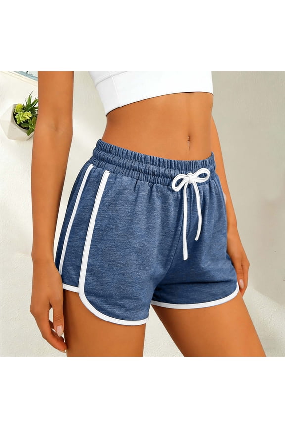 Women's Heathered Athletic Shorts - 95% Polyester 5% Spandex, Elastic Drawstring Waist, Contrast Trim, Side Pockets for Workout, Casual & Daily Wear