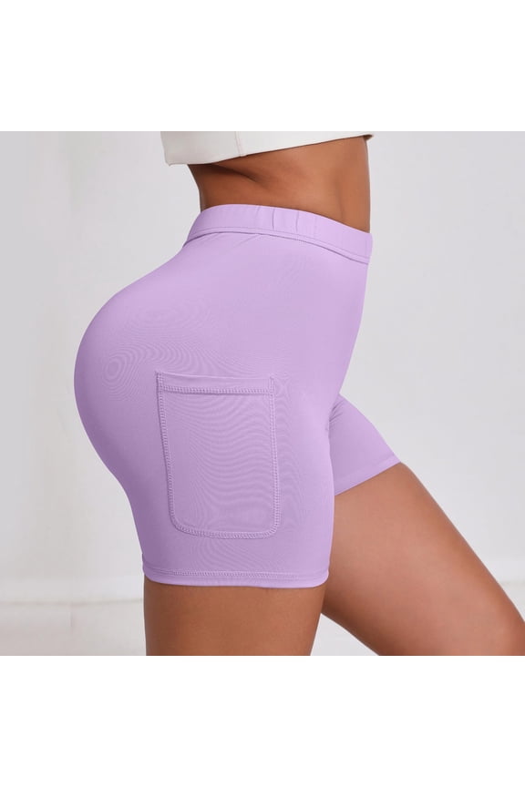 Women's High Waist Yoga Shorts with Side Pocket - Polyester Spandex, Stretchy Slim Fit for Workout & Casual Wear