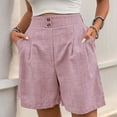 thumbnail image 1 of KIHOUT Women's High Waisted Straight Leg Casual Shorts - Nylon Spandex Blend, Double Button Closure, Front Pleats, Deep Side Pockets, Knee Length for Summer Daily & Office Casual, 1 of 8