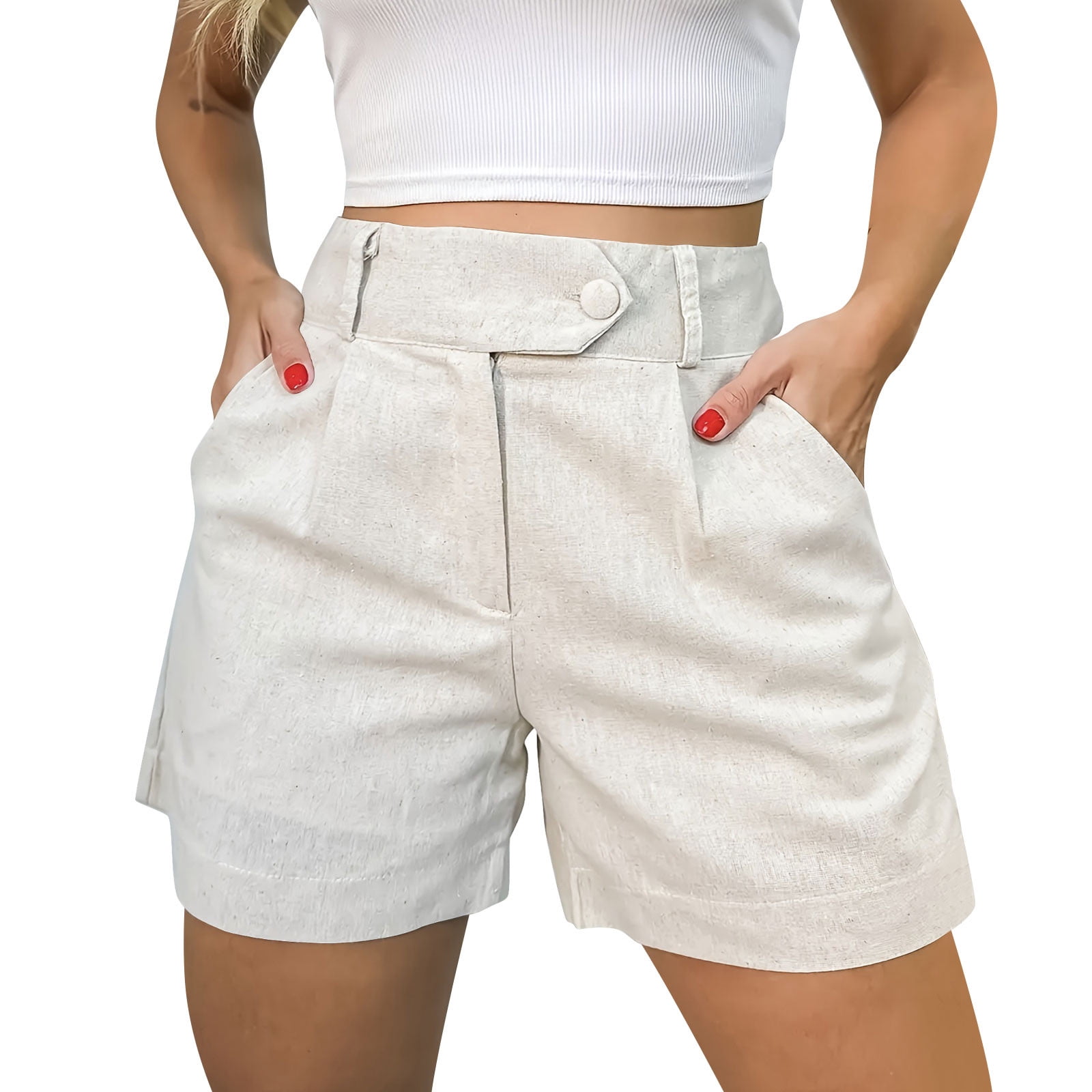 KIHOUT Women's High Waisted Wide Leg Solid Shorts - 65% Cotton Blend ...