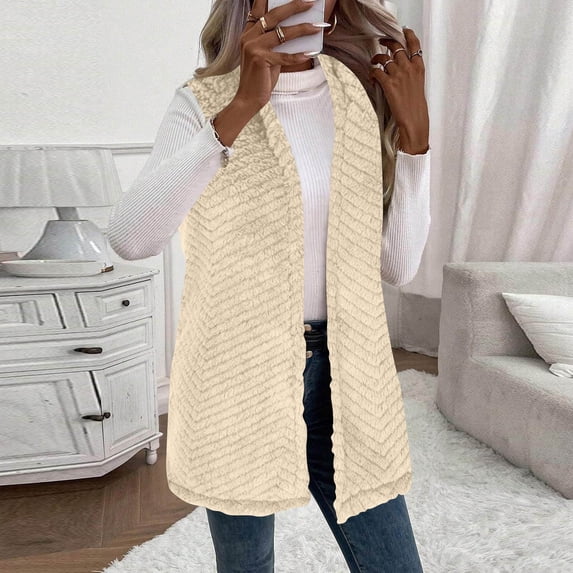 KIHOUT Women's Hooded Fleece Vest Cardigan - Reversible Sleeveless Jacket for Fall and Winter Layering