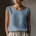 thumbnail image 1 of KIHOUT Women's Lace Trim Round Neck Sleeveless Linen Cotton Blouse Pre-Shrunk Casual Summer Tank Top, 1 of 7