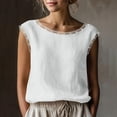 thumbnail image 1 of KIHOUT Women's Lace Trim Round Neck Sleeveless Linen Cotton Blouse Pre-Shrunk Casual Summer Tank Top, 1 of 7