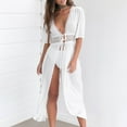 thumbnail image 1 of KIHOUT Women's Lace Trim Tie Waist Long Kimono Beach Cover Up | Sheer Open Front Cardigan for Swimwear & Vacation, 1 of 8