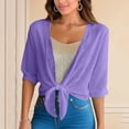thumbnail image 1 of KIHOUT Women's Lightweight Sheer Chiffon Tie Front Shrug 3/4 Sleeve Sun Protection Open Front Cardigan Cover Up, 1 of 9